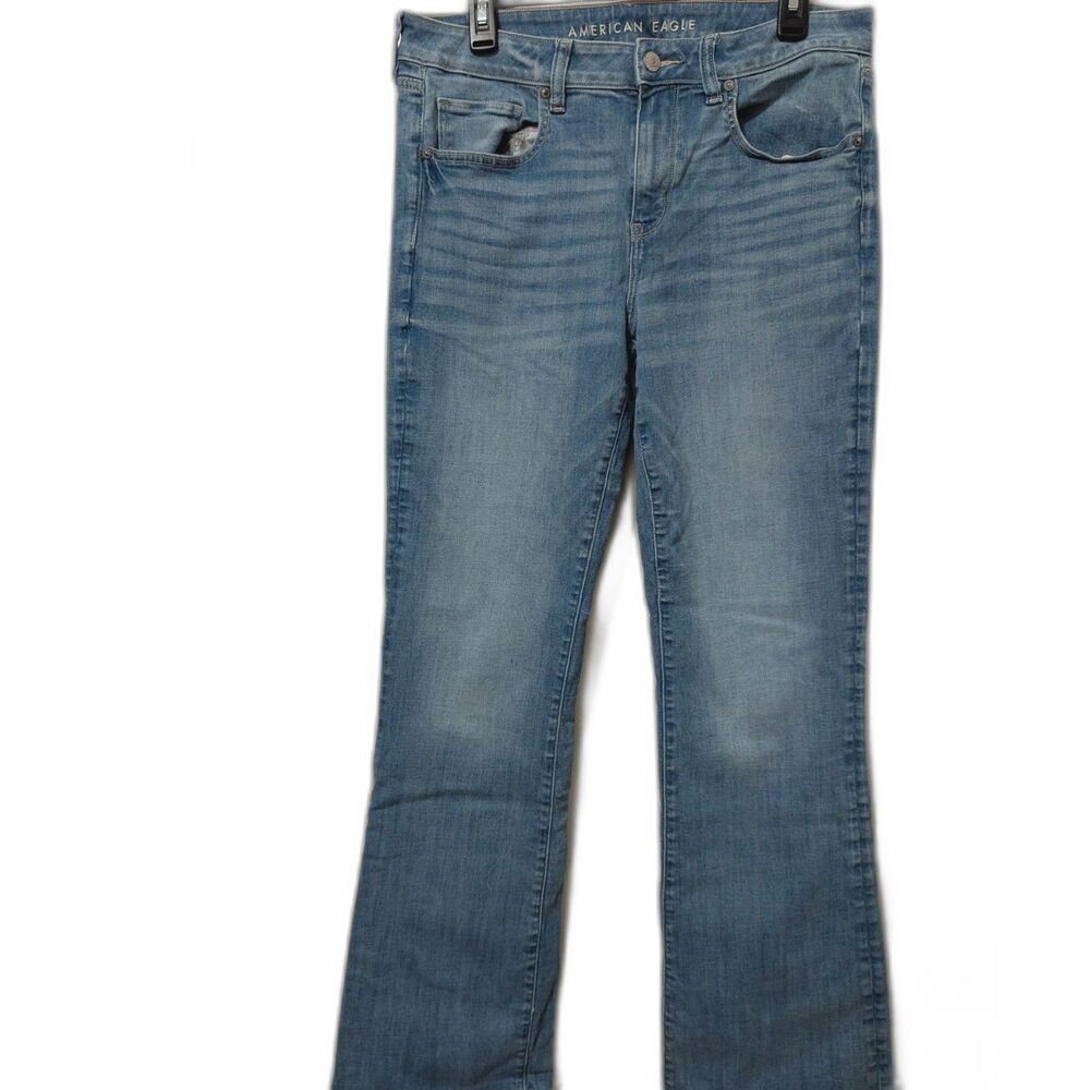 Womens American Eagle 12 Long Light Blue Denim Women Kick Boot Stretch Jeans
